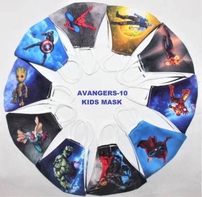 Codeskip avengers kids mask Washable and Reusable Cotton Cloth Face Mask (Pack of 10)