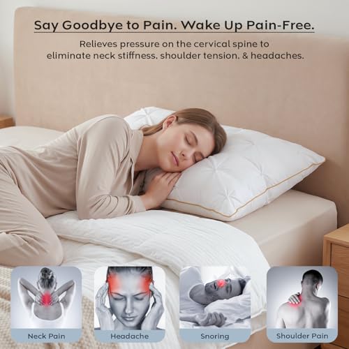 Image of AYKA Premium Microfiber Pinch Pleat Pillow for Sleeping | Super Soft & Fluffy Bed Pillow | 100% Virgin Microfiber Filling | Ideal for All Sleeping Positions 17x27 | White | Set of 4