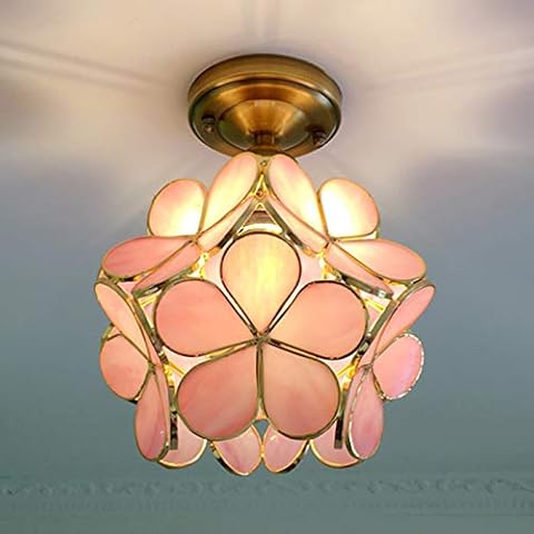 LITFAD 1 Light Floral Flush Mount Ceiling Light Creative Glass Ceiling Lamp Art Deco LED Chandelier Pendant Light for Hallway Balcony Bedroom Dining Room Hotel - Pink Cover