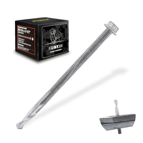 Image of SUNKIN 120PCs Self Tapping Screws for Metal, Hex Head #12 x 3-1 /2 Inch, Self Drilling for Thick Steel, Less Effort Installation, Long Lasting Anti Rust Coating