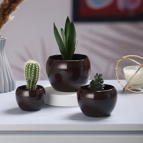 Image of Sunshine Solid Metal Tabletop Planters, Home Decor, Living Room, Office, Restaurant, Table Decor| (Set of 3, Without Plant) (Brown)