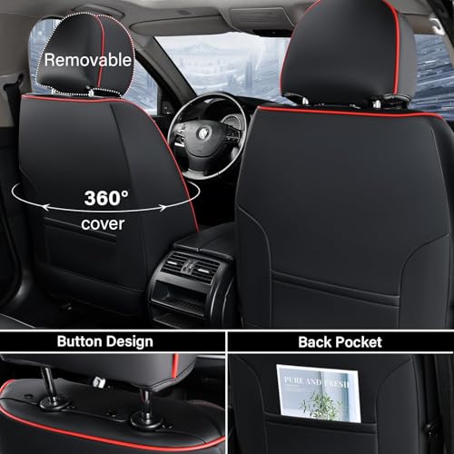 Coverado Seat Covers, Car Seat Covers Front Seats, Car Seat Cover, Car Seat Protector Waterproof, Car Seat Cushion Nappa Leather, BlackRed Seat Covers Carseat Cover Universal Fit for Most Cars