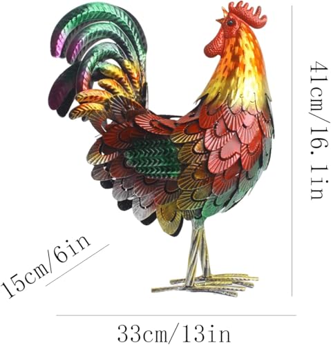 Metall Hahn Dekor, Metall Huhn Tier Yard Kunst Rasen Ornament Figuren Kunstwerk für Outdoor, Patio, Hinterhof und Home Kitchen Dekoration (rot)