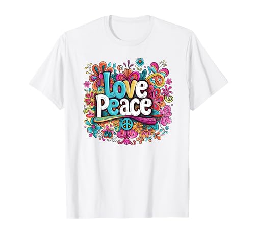 Love und Peace Hippie Blumen Hippy 60er 70er T-Shirt