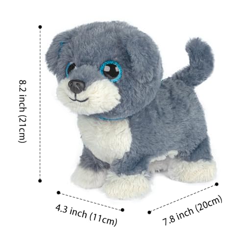 YH YUHUNG Interaktiver Hund mit Leine Grau, Schnauzer Welpe Spielzeug, Läuft & Bellt per Knopfdruck, Elektronischer Roboter Hund Plüschtier für Kinder 3+ (Grau/Blau)