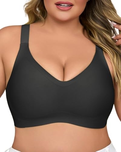 Plus Size Wireless Bras for Women V Neck Seamless Bralettes Comfort Full Coverage Bras Push Up Soft Cup Everyday Sleep Bra