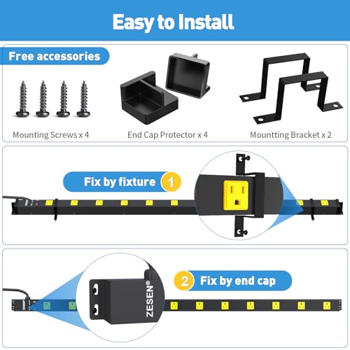 Image of 12 Outlet Long Power Strips Heavy Duty Wide-Spaced Outlets Industrial Power Strip Surge Protector with 4ft Cord for Garage Workshop Office Home, ETL Certified, 1875W, Black