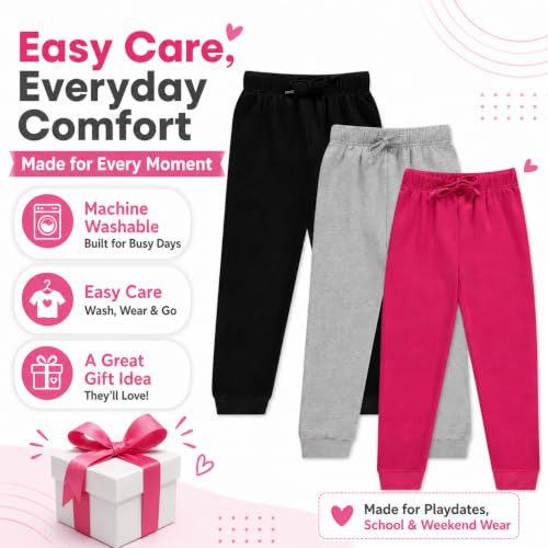 Image of BTween Kids Girls Fashion Stretch Waist Ultra Soft Jogger Pants Set 3 Pack Bundle