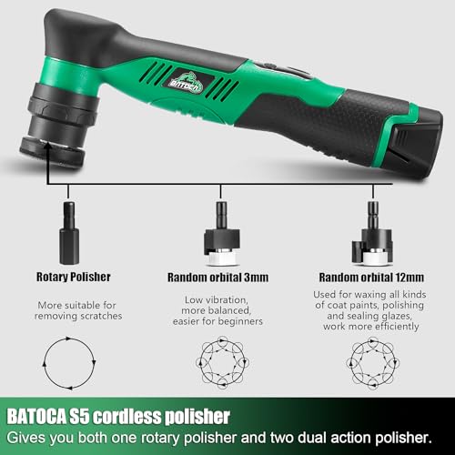 Image of BATOCA S5 Cordless Car Buffer Polisher Sander Dual Action & Rotary Polishing Machine 1 /2 /3 Inch Polishing Pads for Car Detailing,6 Variable Speeds 2000-5500RPM,Mini Polisher for Car Motorcycle Polish