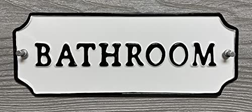 Rustic Single Sided BATHROOM Embossed Black on White Enamel Metal Door or Wall Sign 1125 wide X 425 tall Wall Decor Room Label