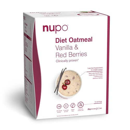 NUPO Diet Oatmeal Vainilla y Bayas rojas - Comida Dietética Premium para el Control de Peso I Sustituto Completo de la Comida para el Control de Peso I 12 Raciones I Sin OMG