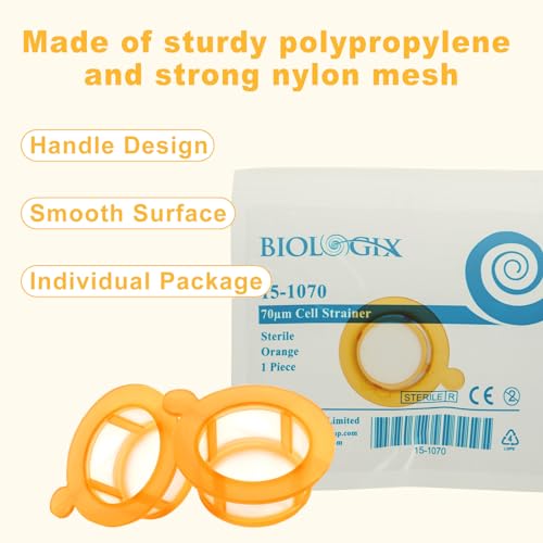 Image of 100PCS 70m Cell Strainer Nylon Mesh Cell Screen Filter Handle, Sterile, Polypropylene Frame, 70m Pore Size, Individually Wrapped