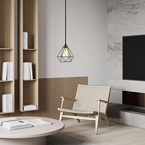 Diy 15Ft Plug In Black Pendant Light Cord - Industrial Vintage Ceiling Hanging Light Kit With Twisted Hemp Rope Switch Fabric Lamp Cord E26 Socket Set Edison Lighting Fixture Cable Farmhouse Kitchen #TOP4