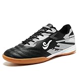 ORRZER Men's Indoor Soccer Shoes for Futsal Sports Women's Trainer Athletic Flat Outsole Training Rubber Sneaker Black/White
