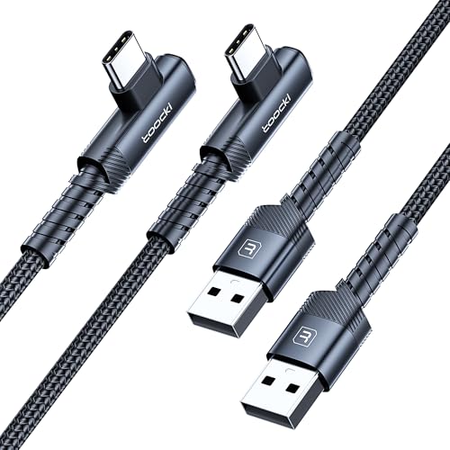 toocki Cable USB C [2Pack 2M] 90 Grados USB A a USB C Cable 3A Trenzado de Carga Rápida para iPhone 17/16 Pro Max/Samsung Galaxy S23/S22/S10 S10+, Switch, Negro
