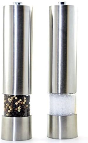 Set of 2 Pepper Mill/ Shaker - the Stylish Vetrelax Automatic and Battery Powered SaltPepper Grinder| Mill with Adjustable Grind Level, Transparent Ingredient Window and Light