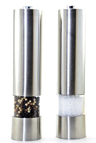 Set of 2 Pepper Mill/ Shaker - the Stylish Vetrelax Automatic and Battery Powered SaltPepper Grinder| Mill with Adjustable Grind Level, Transparent Ingredient Window and Light