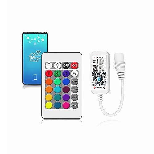 Arote LED Controller WiFi RGBW RGBWC WLAN Smart Led Strip WiFi Controller with 24 Buttons IR Remote Control for 5050, 3528 Stripe Strips, Sound Activated, 16 Million Colors, 20 Dynamic Modes