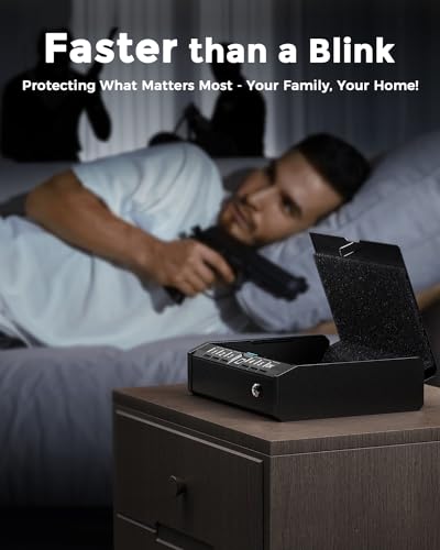 AINIRO Gun Safe for Pistols - Biometric Safe for Handgun with Fireproof Document Bag, Quick-Access Gun Lock with Fingerprint Identification or Key Pad, Firearm Storage Home Bedside Nightstand Car