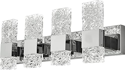 Modern LED Bathroom Vanity Light Fixtures Chrome Stainless Steel 4 Light Wall Sconces for Bathroom Lighting Fuxture Over Mirror 28 Inch 40w LED Crystal Wall Light Cool White 5800K