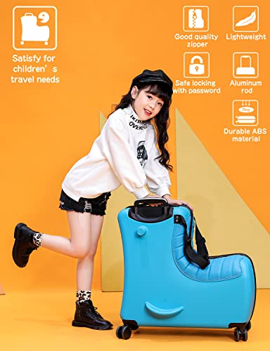 Keypower Ride-On Luggage Case For Kids Children Trolley Case With Wheels Suitcase Travel Fashionable Appearance Funny (24Inch Blue) #TOP1