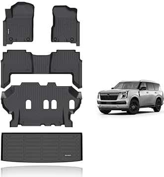 KELCSEECS  Floor Mats & Cargo Liner Custom for 2019-2024 Nissan Armada/Infiniti QX80 8 SeatsBench Seat Waterproof All Weather Mats Guard Automotive Liners Full Set Accessories Black