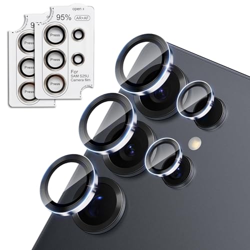 JZG for Samsung Galaxy S25 Ultra Camera Lens Protector, 2 Pack Individual Lens Covers, Tempered Glass with Aluminum Ring, Installation Tray, HD Clear, Anti-Scratch, Case Friendly, Grey