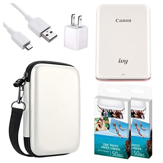 Canon IVY Mobile Instant Mini Photo Pocket Printer through Bluetooth, Portable, Rose Gold, Includes 2x3” Zink Photo Paper Sticker (100 Sheets), Protective case and USB Charging Cable with Wall Adapter