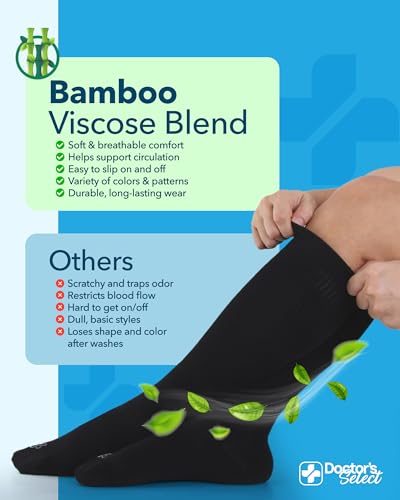 Image of Doctor's Select Bamboo Viscose Light Compression Socks for Women & Men - 3 Pairs, 8-15 mmHg Compression Socks, Knee High