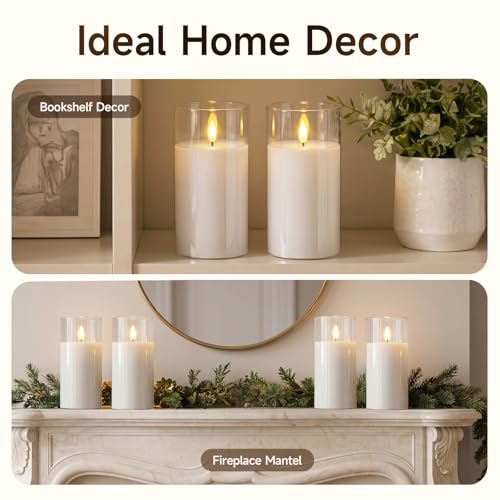 Image of Homemory Clear Glass Flameless Candles Battery Operated LED Pillar Candles with Remote and Timer, Real Wax Flickering Candles with 3D Wick, Decorative Glass Candles Home Wedding Holiday Decor, 2 Pack