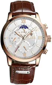 Relógio Masculino ¨Luxury Of Power¨ em Aço Inoxidável e Couro – Ouro Branco – Quartzo, LED, Resistência à Água 30m – Estilo e Sofisticação – Acompanha Caixa Premium