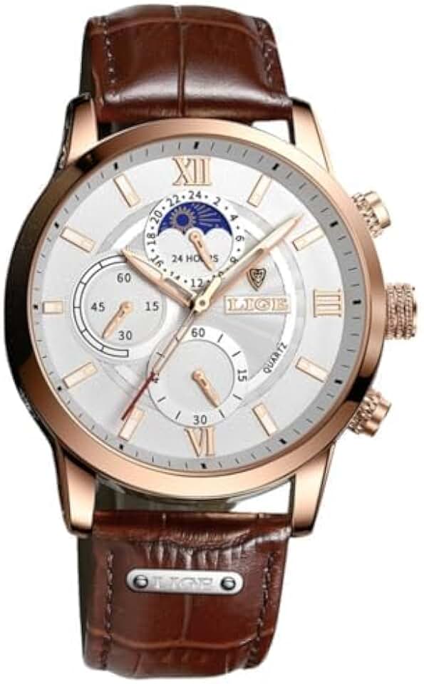 Relógio Masculino ¨Luxury Of Power¨ em Aço Inoxidável e Couro – Ouro B