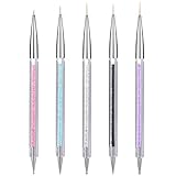 5 Stück Nagel Pinsel Dünn, 5/7/9/11/14 mm Doppelseitige Nailart Pinsel Fineliner Profi Gel Pinsel für Nägel Dünn, Nail Art Pinsel Set Für DIY Nail Art Glitter Gel Draw Details
