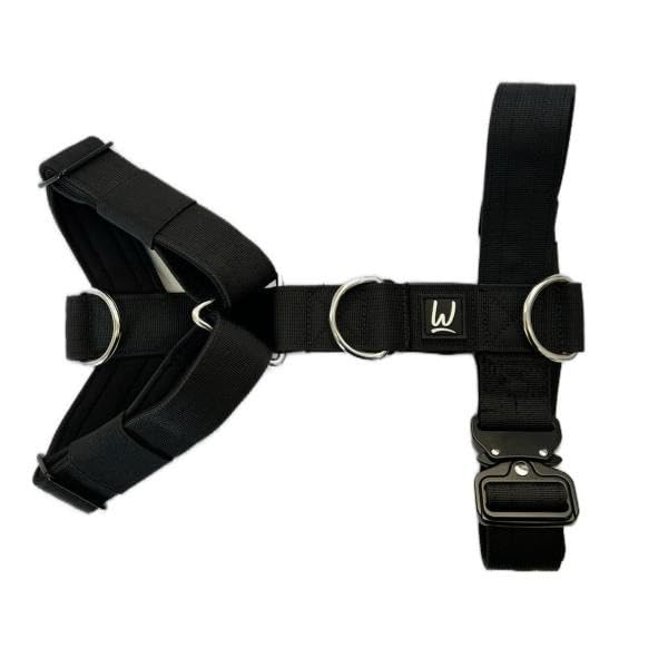 Wooffings Tactical Harness – 3‑Way Adjustable Fit - Heavy Duty K9 Vest with & All‑Metal Hardware for Training & Outdoor Use (Black, M)