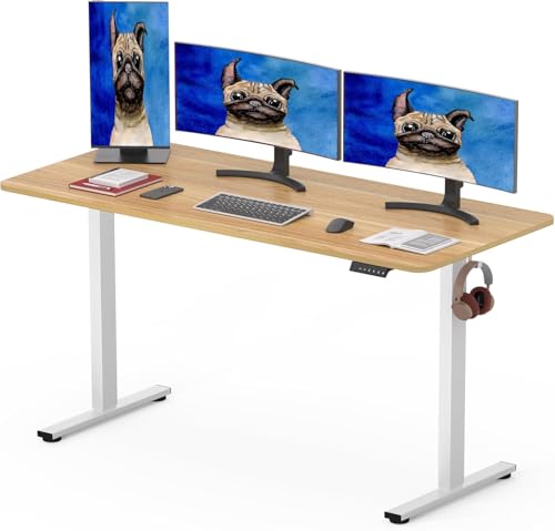 SANODESK con Tablero Entero Escritorio Elevable Eléctrico 180 x 80 cm con Tablero Entero Escritorio de Altura Ajustable con 4 preajustes de Memoria de Altura Panel Inteligente y Ganchos(Arce)