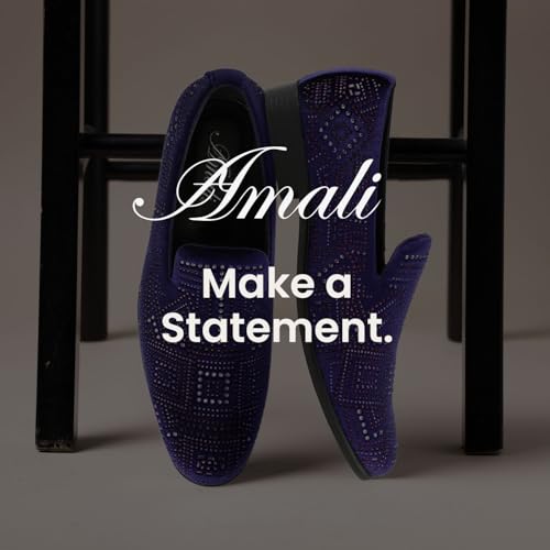 Image of Amali Men's Embellished Velvet Tuxedo Loafers, Smoking Slippers | Velvet slip-on smoking slippers with embellished upper for tuxedos, weddings and formal occasions