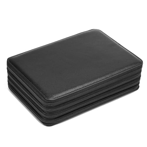 Image of YOUNGCOL 200 Slots Colored Pencil Case - Deluxe PU Leather Pencil Organizer Holder With Zipper Closure Large Pencil Box for Colored Pencils Watercolor Pencils (Black, 200 Slots)