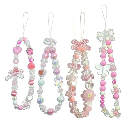cioatu 4 Pieces Cute Phone Charms Beaded Phone Strap Aesthetic Y2K Cell Phone Keychain Cute Bear Butterfly Heart Cool Phone Charm for Phone Bag Keychain Airpods Camera Pendants Decor (Pink Style) Cover