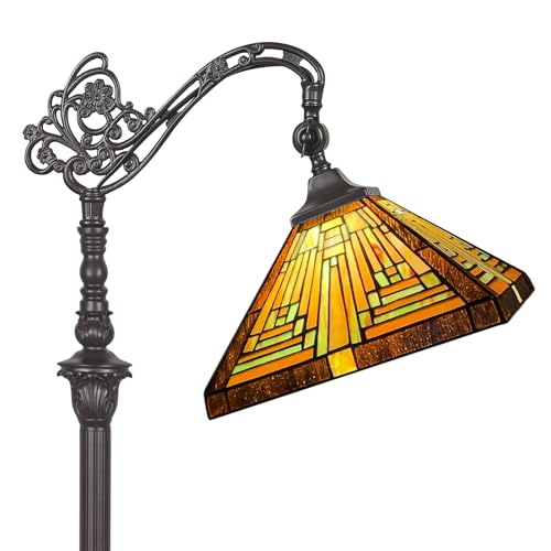 Capulina CL118801RF Tiffany Floor Lamp H62 Tall Antique Mission Style Stained Glass Soft Light Arched Gooseneck Adjustable Angle Reading Lamp cover