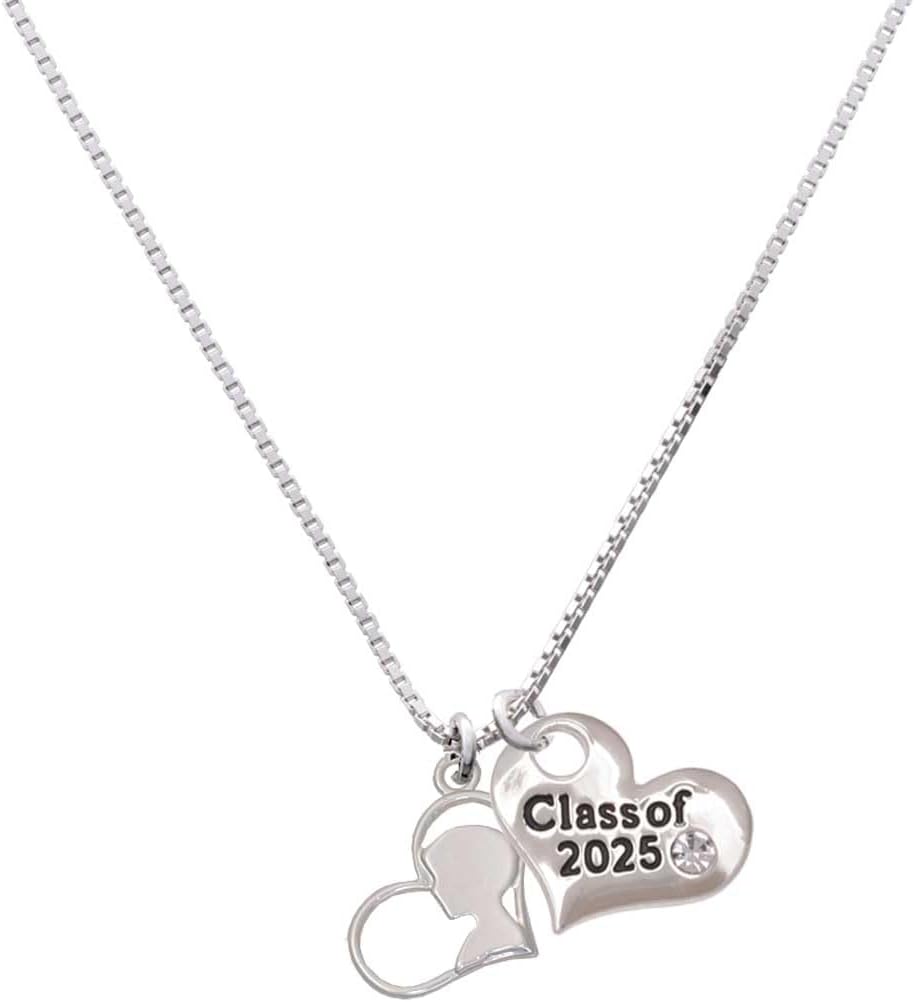 Delight Jewelry Boy Silhouette in Heart Silvertone Class of 2025 Heart Charm Necklace, 18"+1" Extender