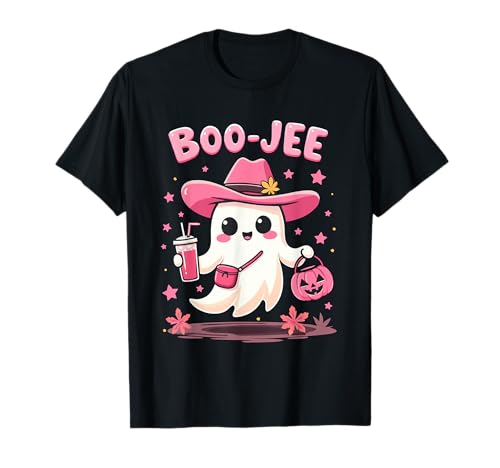 Boo Jee Spooky Cow Ghost Pink Halloween Calabaza Mujer Niña Camiseta