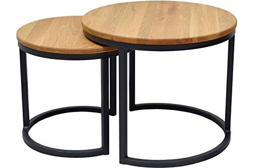 SAM Couchtisch 2er Set Chloe, Wildeiche massiv + geölt, runde Sofatische...