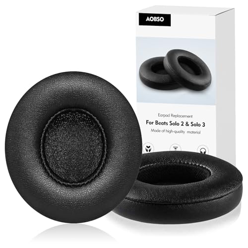(2PCS) AOBSO Beats Solo 2 & 3 Earpad Replacement Beats Replacement Ear Cushions Made of Protein Leather and Memory Foam Soft and Durable Beats Replacement Ear Pads