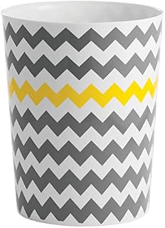 mDesign Plastic Waste Paper Basket with Chevron Design - Strong Plastic Rubbish Bin - Waste Bin For the Office, Bathroom or Bedroom - Grey/Yellow