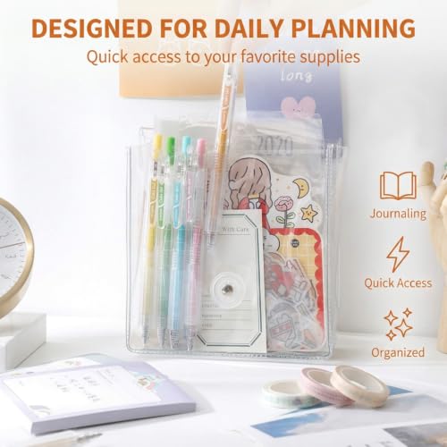 Image of 2Pcs Sticker Organizer Transparent Washi Tape Organizer, Large Capacity Visible Stationery Sticker Storage Bag, Sticker Holder Portable Pouch for Journals, Travel, Planner, Office Supplies