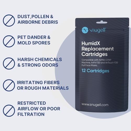 AirMini HumidX by Snugell - Replacement HumidX Cartridges Compatible with Airmini - Made for AirFit/AirTouch F20 Full-face CPAP Masks (12)
