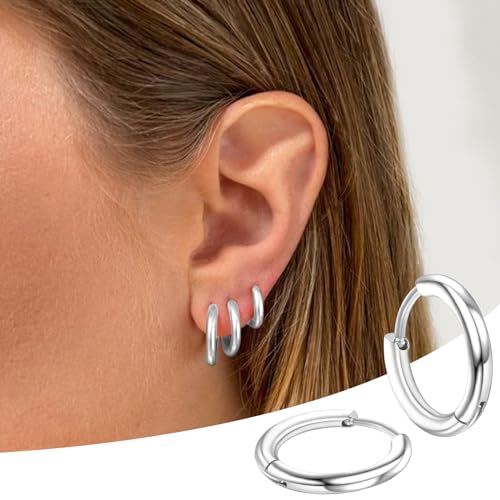 4 Pairs Hoop Earrings for Men 316L Surgical Steel Hoop Earrings 8mm 10mm 12mm 14mm Silver Hoops Earrings Piercings Cartilage Earring Hoop Hypoallergenic Hoop Earrings for Women Men3