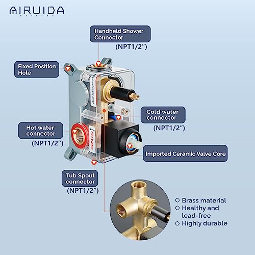 Airuida Matte Black Wall Mount Tub Faucet With Waterfall Tub Spout Wall Mounted Bathtub Faucetwith Handheld Shower Sprayer Modern Single Handle Tub Filler Shower Faucet Set With Rough-In Valve #TOP4