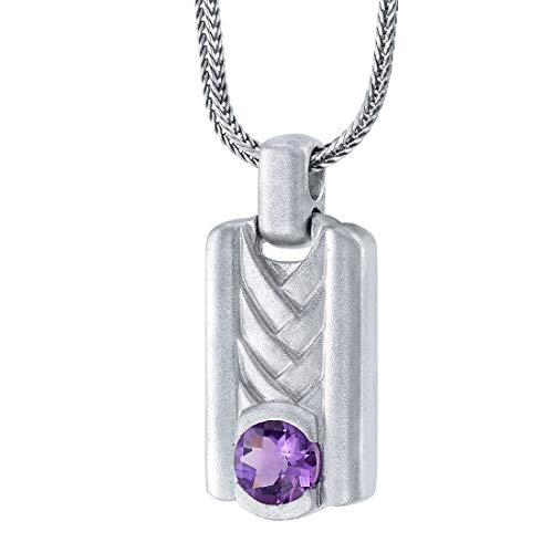 PEORA Amethyst Chevron Pendant Necklace for Men in Sterling Silver, Round Shape, Brushed Finished, with 22-Inch Italian Chain, Men's Amethyst Necklace, February Birthstone Necklace w/Jewelry Box