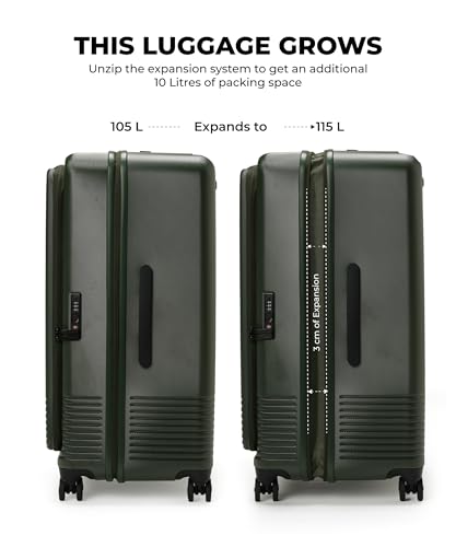 Image of MOKOBARA Access Trunk Luggage Expandable Trolley Bag-77cm(105L expands Upto 115L),Polycarbonate Hardshell,Flat-Top Opening,TSA Lock,8 Silent Wheels,for 15+ Day Trip,Green(Seaweed Green)